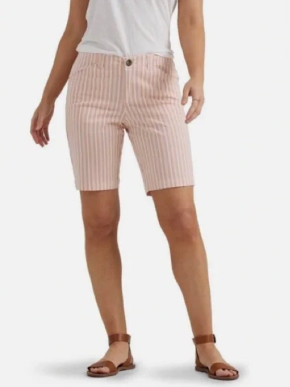 Lee Women's Pink/ White Striped Bermuda Shorts 9" Inseam (18) NWT!